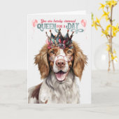 Springer Spaniel Hond Koningin Dag Grappige Verjaa Kaart (Gele Bloem)