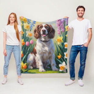 Springer Spaniel Hond Lente Bloemen Schilderij  Fleece Deken