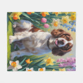Springer Spaniel Hond Lente Bloemen Schilderij Fleece Deken (Voorkant (Horizontaal))