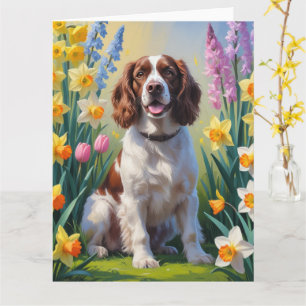 Springer Spaniel Hond Lente Bloemen Schilderij  Kaart