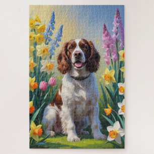 Springer Spaniel Hond Lente Bloemen Schilderij  Legpuzzel