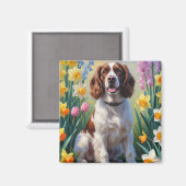 Springer Spaniel Hond Lente Bloemen Schilderij Magneet (Voorkant / Achterkant)