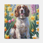 Springer Spaniel Hond Lente Bloemen Schilderij  Magneet (Voorkant)