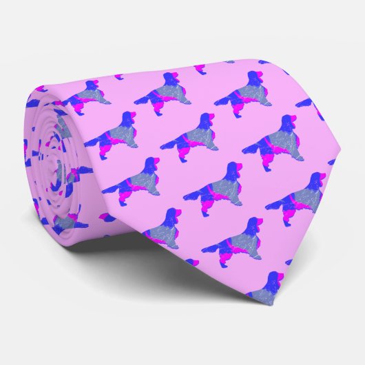 Springer Spaniel Hond Roze & Blauw Donkerroze Hals Stropdas (Opgerold)