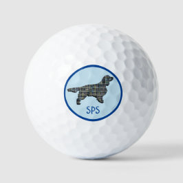 Springer Spaniel Hond Silhouet Grid Mono Blauw Golfballen