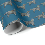 Springer Spaniel Hond Silhouet Y&B Raster Blauw Cadeaupapier (Rol Hoek)