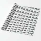 Springer Spaniel Hond Silhouet Y&B Raster Wit Cadeaupapier (Uitgerold)