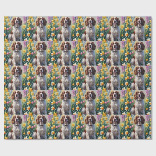 Springer Spaniel Hond Spring Bloemen Schilderen Cadeaupapier (Vlak)