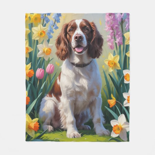Springer Spaniel Hond Spring Bloemen Schilderen Fleece Deken (Voorkant)
