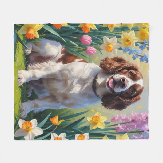 Springer Spaniel Hond Spring Bloemen Schilderen Fleece Deken (Voorkant (Horizontaal))