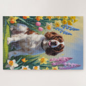 Springer Spaniel Hond Spring Bloemen Schilderen Legpuzzel (Horizontaal)