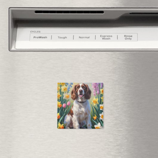 Springer Spaniel Hond Spring Bloemen Schilderen Magneet (Insitu (Vaatwasser))