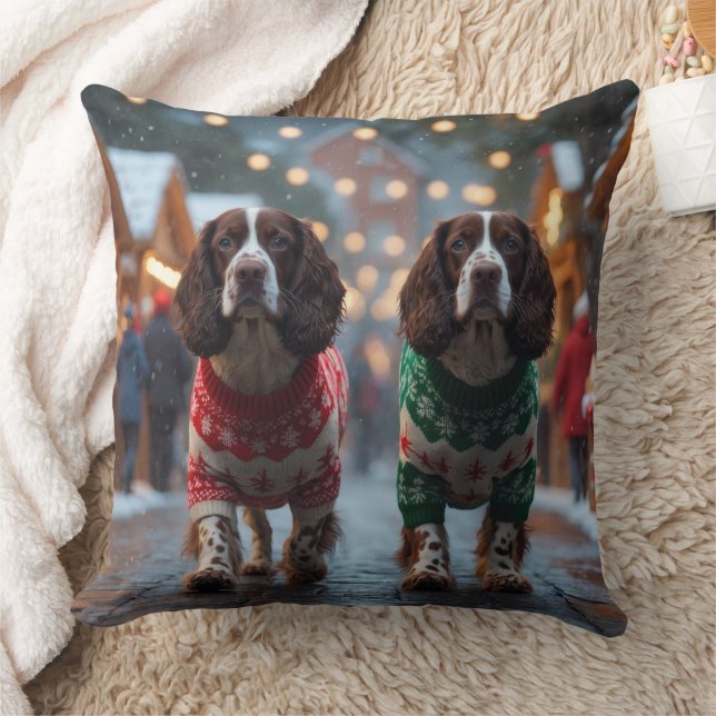 Springer Spaniel Honden Kerst Sneeuw Vakantie Kussen (Deken)