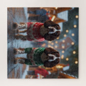 Springer Spaniel Honden Kerst Sneeuw Vakantie Legpuzzel (Horizontaal)
