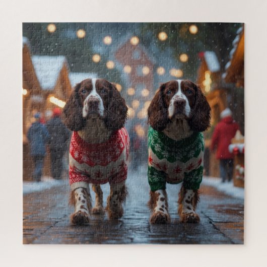Springer Spaniel Honden Kerst Sneeuw Vakantie Legpuzzel (Verticaal)
