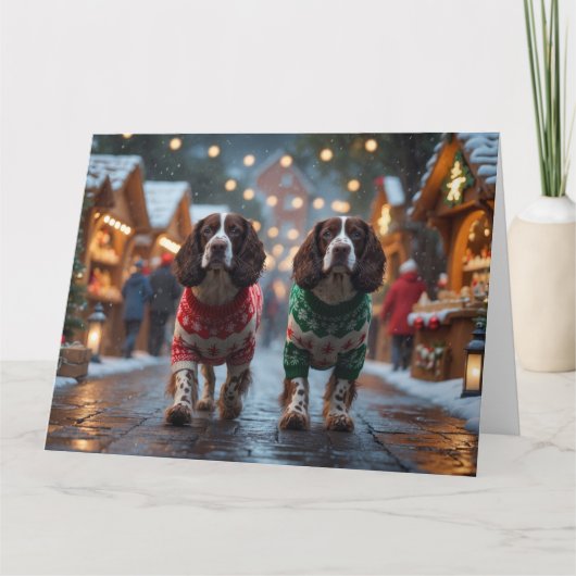 Springer Spaniel Honden Kerstmis Sneeuw Vakantie Kaart (Voorkant)