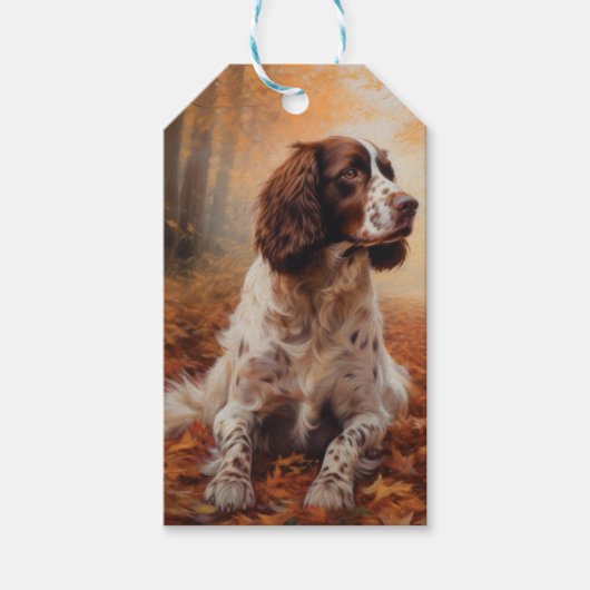 Springer Spaniël in Herfstbladeren Herfst Inspire Cadeaulabel (Voorkant)
