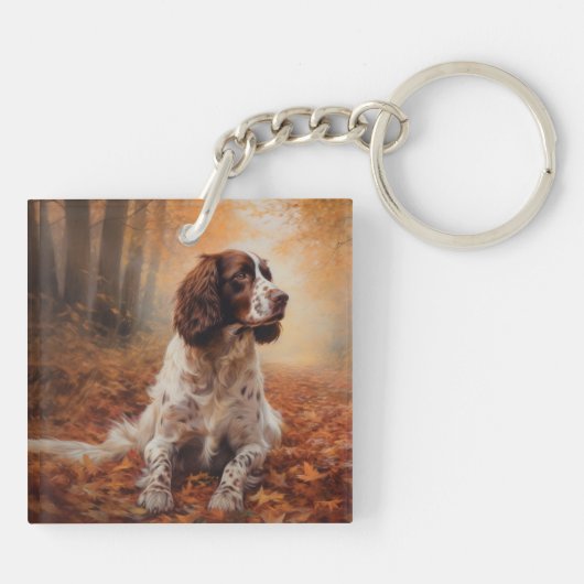 Springer Spaniël in Herfstbladeren Herfst Inspire Sleutelhanger (Achterkant)