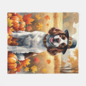 Springer Spaniel in herfstbladeren Thanksgiving Ku Fleece Deken (Voorkant (Horizontaal))