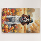 Springer Spaniel in herfstbladeren Thanksgiving Ku Legpuzzel (Horizontaal)