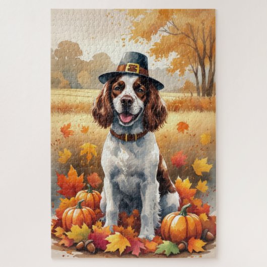 Springer Spaniel in herfstbladeren Thanksgiving Ku Legpuzzel (Verticaal)