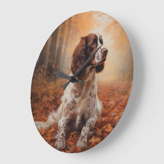Springer Spaniel in herfstbladeren val inspireert Grote Klok (Hoek)