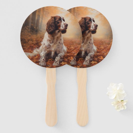 Springer Spaniel in herfstbladeren val inspireert Handwaaier (Voorkant en achterkant)