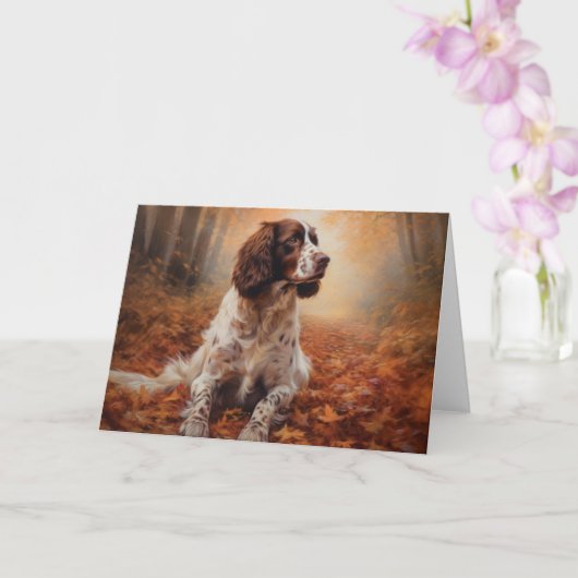 Springer Spaniel in herfstbladeren val inspireert Kaart (Orchidee)