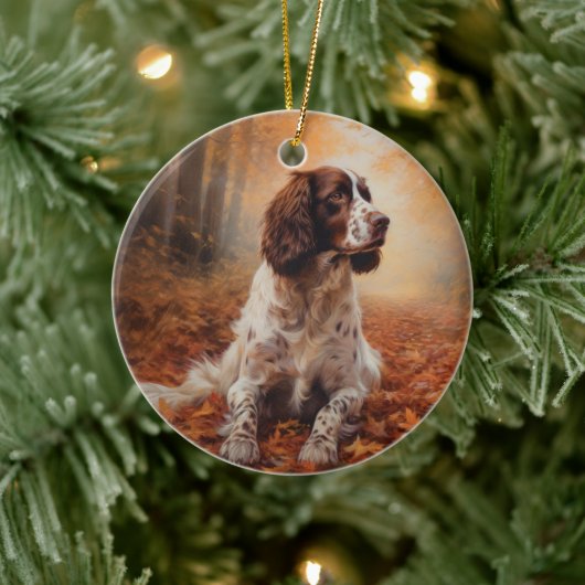 Springer Spaniel in herfstbladeren val inspireert Keramisch Ornament (Boom)