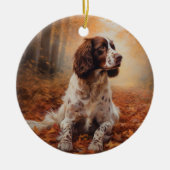 Springer Spaniel in herfstbladeren val inspireert Keramisch Ornament (Voorkant)