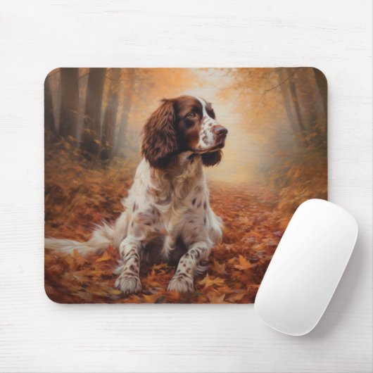 Springer Spaniel in herfstbladeren val inspireert  Muismat (Met muis)