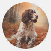 Springer Spaniel in herfstbladeren val inspireert Ronde Sticker (Voorkant)