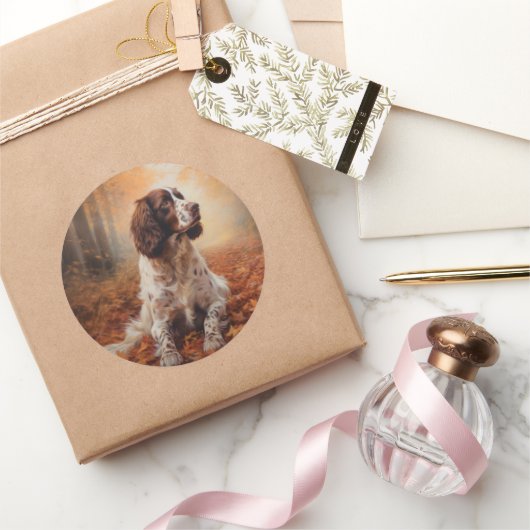 Springer Spaniel in herfstbladeren val inspireert Ronde Sticker (Geschenken)