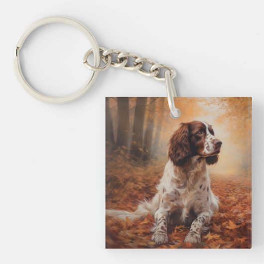 Springer Spaniel in herfstbladeren val inspireert Sleutelhanger (Voorkant)
