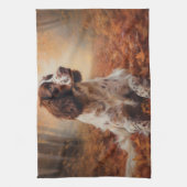Springer Spaniel in herfstbladeren val inspireert Theedoek (Verticaal)