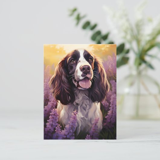 Springer Spaniël in Lavendelveld Briefkaart (Staand voorkant)