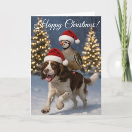 Springer Spaniel jachthond & Patrijs Kerstkaart Feestdagen Kaart