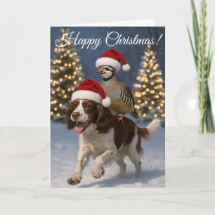 Springer Spaniel jachthond & Patrijs Kerstkaart Feestdagen Kaart