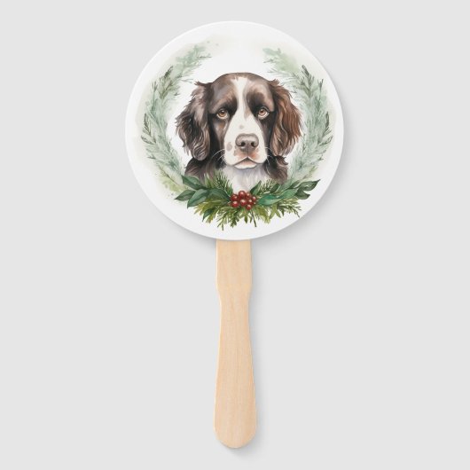 Springer spaniel kerst krans feestelijke pup handwaaier (Achterkant)