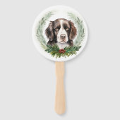 Springer spaniel kerst krans feestelijke pup handwaaier (Voorkant)