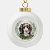 Springer spaniel kerst krans feestelijke pup keramische bal ornament (Voorkant)