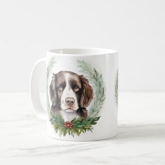 Springer spaniel kerst krans feestelijke pup koffiemok (Voorkant links)
