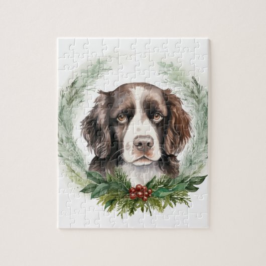 Springer spaniel kerst krans feestelijke pup legpuzzel (Verticaal)
