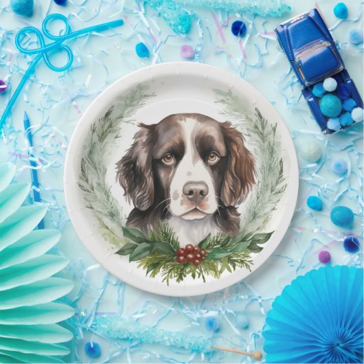 Springer spaniel kerst krans feestelijke pup papieren bordje (Feest)