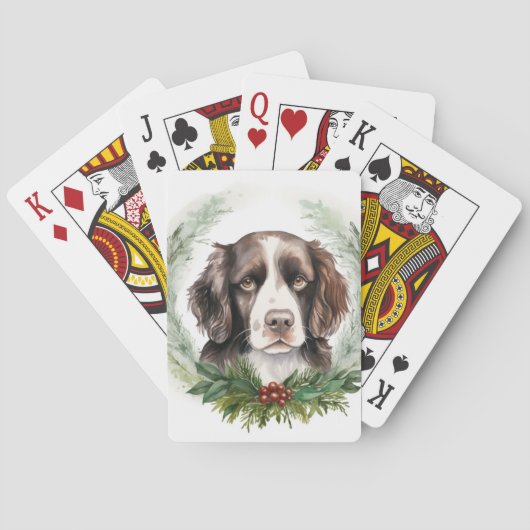 Springer spaniel kerst krans feestelijke pup pokerkaarten (Achterkant)