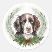 Springer spaniel kerst krans feestelijke pup ronde sticker (Voorkant)