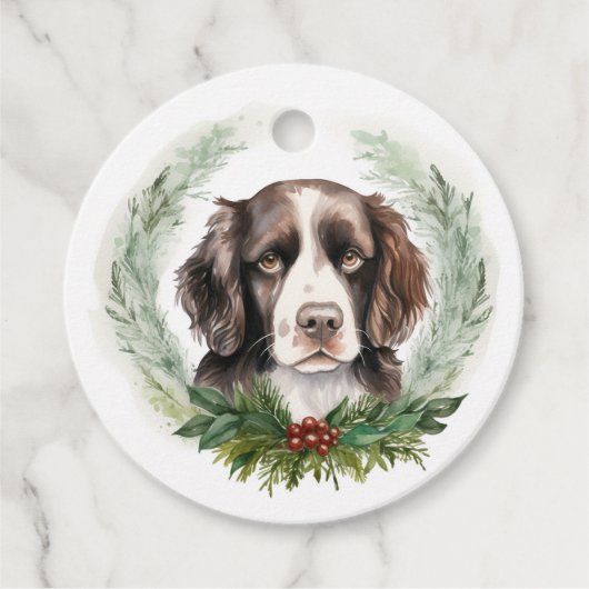 Springer spaniel Kerst Krans Festieve Pup Bedankjes Labels (Voorkant)