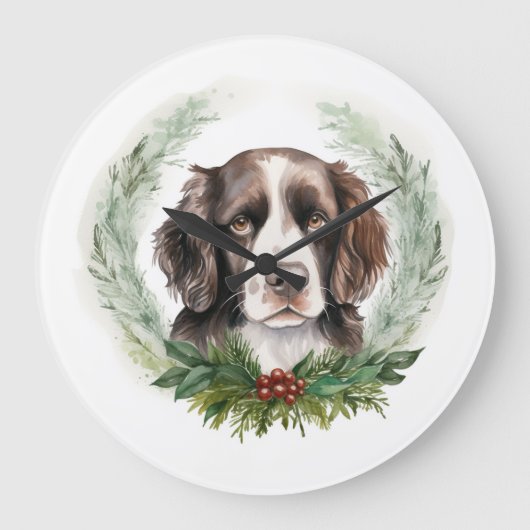 Springer spaniel Kerst Krans Festieve Pup Grote Klok (Voorkant)