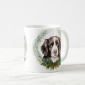 Springer spaniel Kerst Krans Festieve Pup Koffiemok (Voorkant rechts)