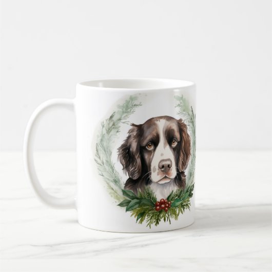 Springer spaniel Kerst Krans Festieve Pup Koffiemok (Links)